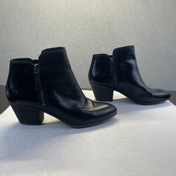 Frye Shoes - Frye Judith Double Zip Ankle Boots Size 8 M Black Leather Heeled Booties FR40838